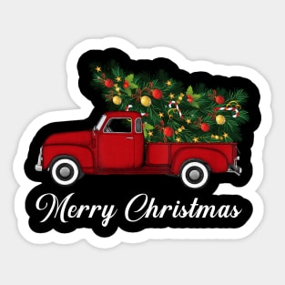 Merry Christmas Retro Vintage Red Truck Sticker